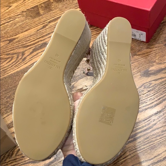 Valentino rockstud pink leather wedge espadrilles - Picture 4 of 10